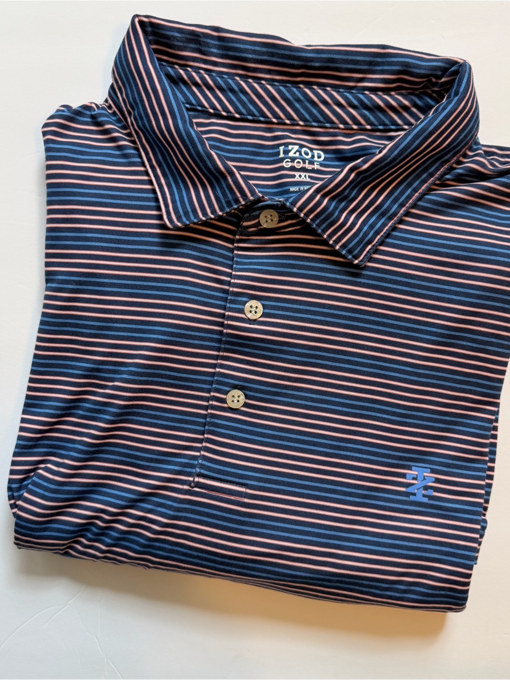 Izod Golf Striped Polo Shirt XXL Blue